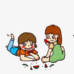吃瓜小孩插画图片,吃瓜小孩插画，描绘纯真时光